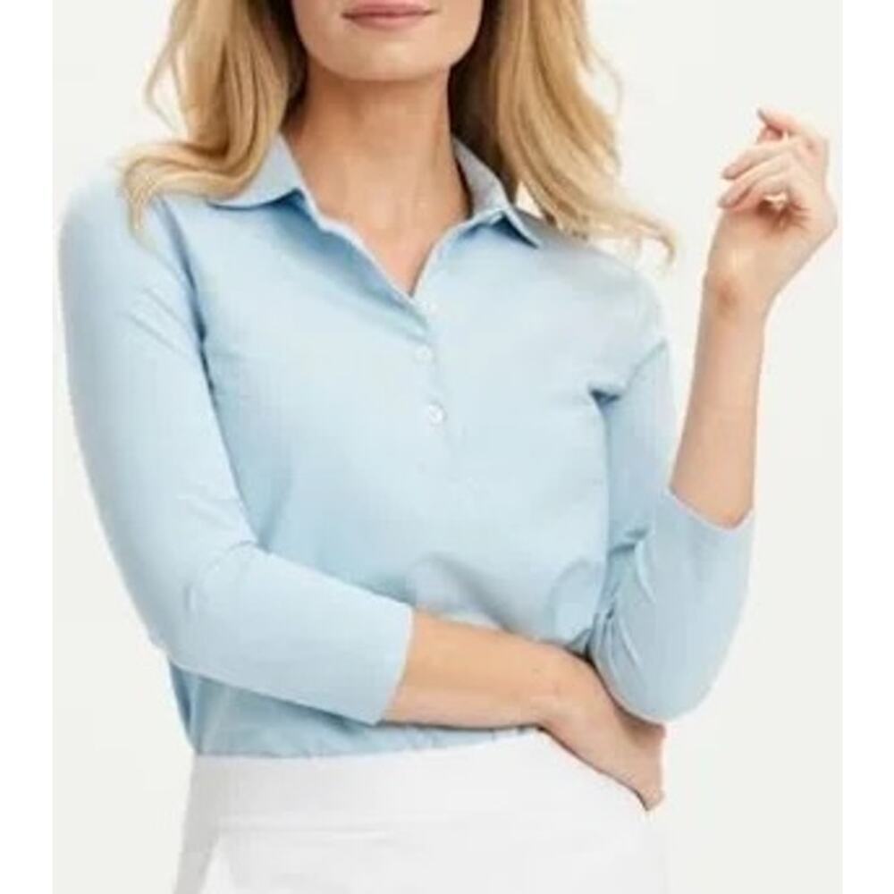 NWT Renwick Women’s 3/4 Sleeve Stretch Pima Cotton Polo Size L in Light Blue